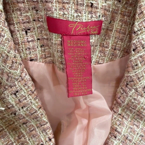 Thalia Sodi Pink Tweed Jacket Fringe Trim | Chanel Style | Size M | Chic Blazer - Picture 3 of 8